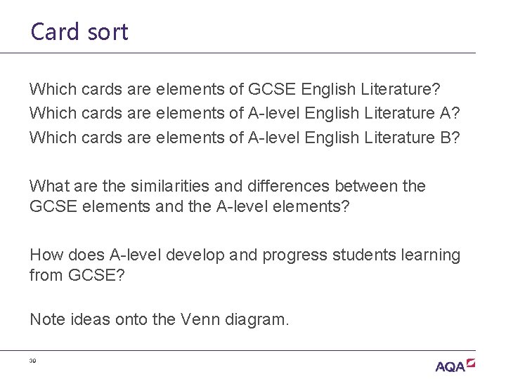 Card sort Which cards are elements of GCSE English Literature? Which cards are elements