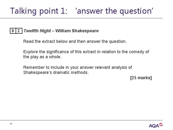 Talking point 1: ‘answer the question’ 0 2 Twelfth Night – William Shakespeare Read