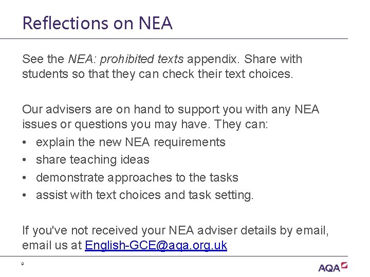 Reflections on NEA See the NEA: prohibited texts appendix. Share with students so that