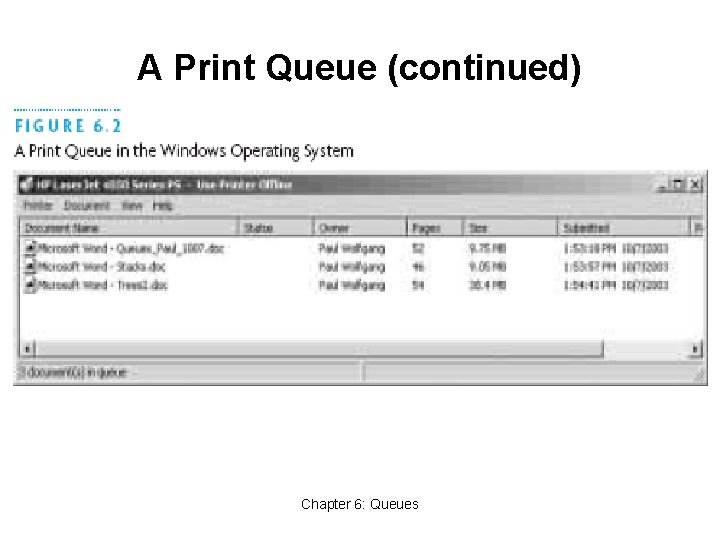 A Print Queue (continued) Chapter 6: Queues 