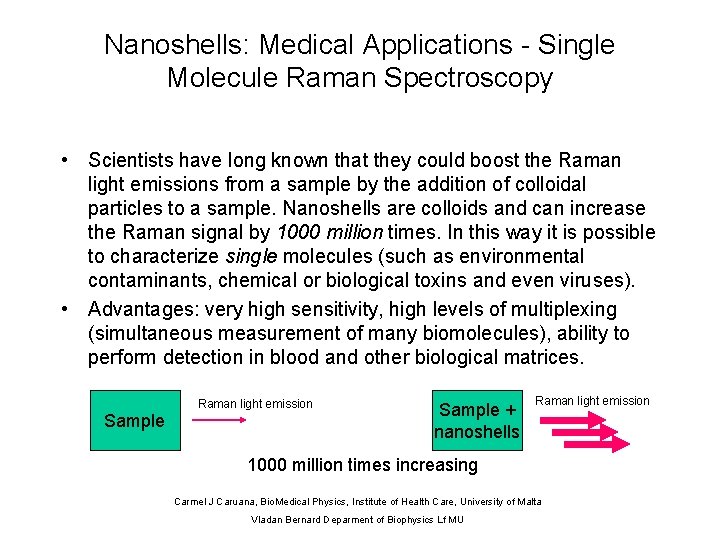 Nanoshells: Medical Applications - Single Molecule Raman Spectroscopy • Scientists have long known that