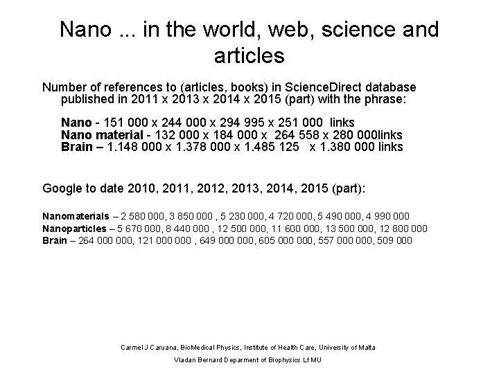 Nano. . . in the world, web, science and articles Number of references to