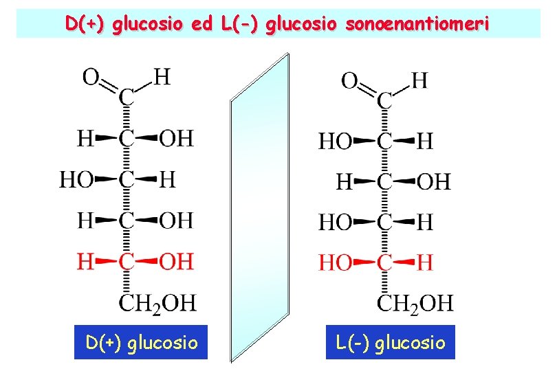 D(+) glucosio ed L(-) glucosio sonoenantiomeri D(+) glucosio L(-) glucosio 
