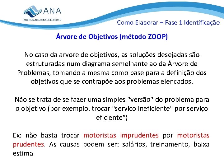 Como Elaborar – Fase 1 Identificação Árvore de Objetivos (método ZOOP) No caso da