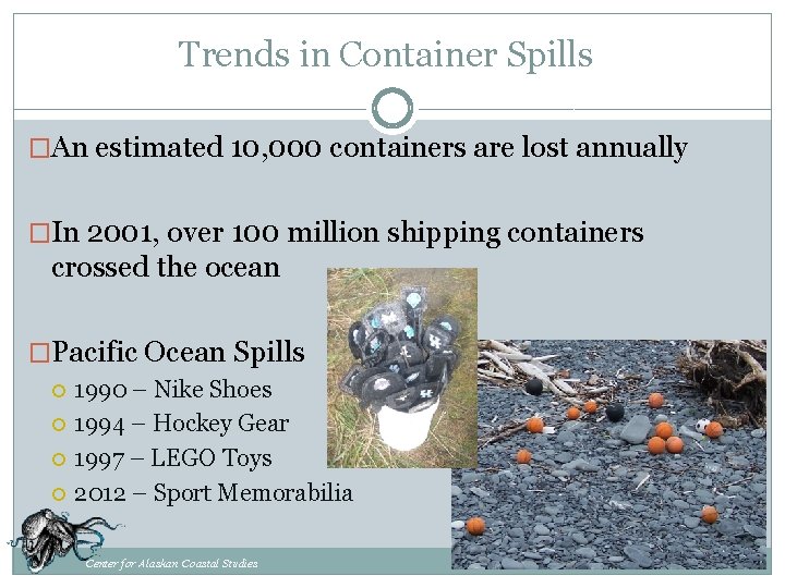 Trends in Container Spills �An estimated 10, 000 containers are lost annually �In 2001,