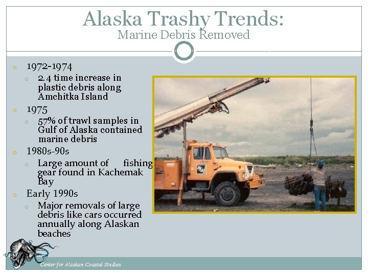 Alaska Trashy Trends: Marine Debris Removed o 1972 -1974 o o 1975 o o
