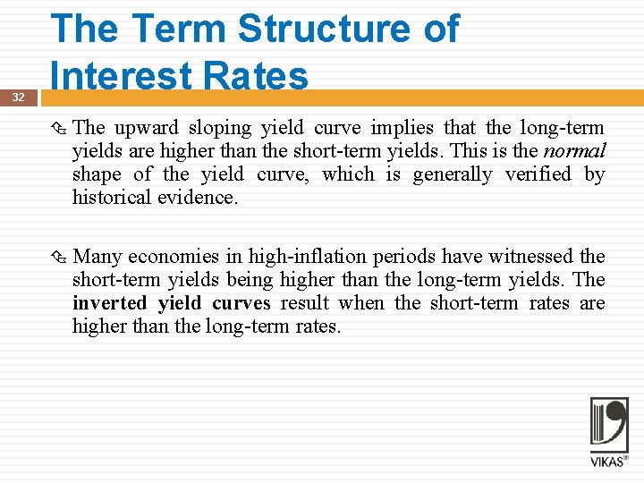 32 The Term Structure of Interest Rates The upward sloping yield curve implies that