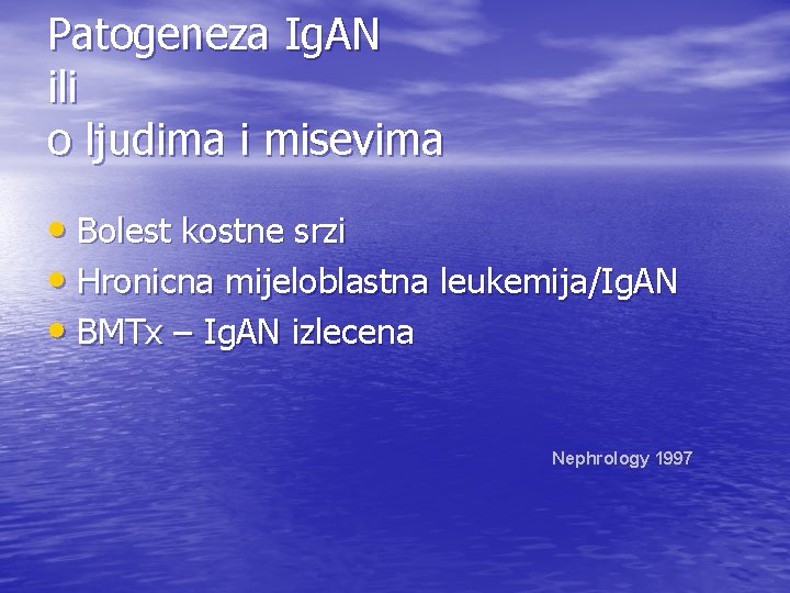 Patogeneza Ig. AN ili o ljudima i misevima • Bolest kostne srzi • Hronicna