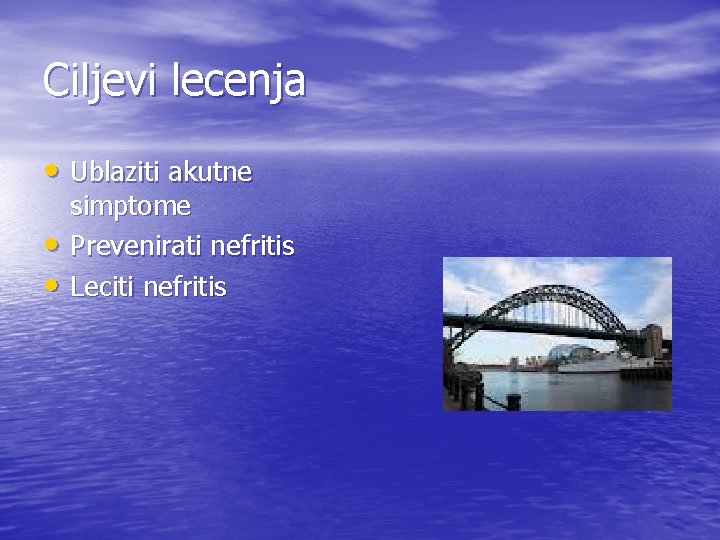 Ciljevi lecenja • Ublaziti akutne • • simptome Prevenirati nefritis Leciti nefritis 