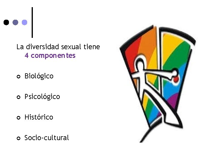 La diversidad sexual tiene 4 componentes ¢ Biológico ¢ Psicológico ¢ Histórico ¢ Socio-cultural