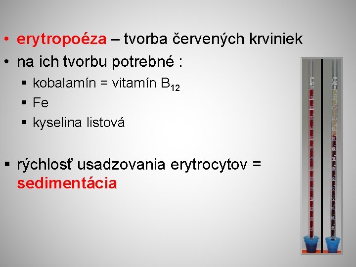  • erytropoéza – tvorba červených krviniek • na ich tvorbu potrebné : §