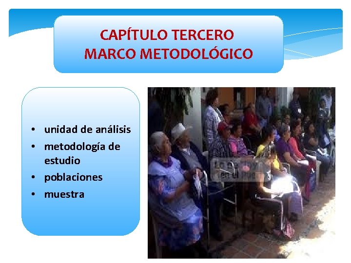 CAPÍTULO TERCERO MARCO METODOLÓGICO • unidad de análisis • metodología de estudio • poblaciones