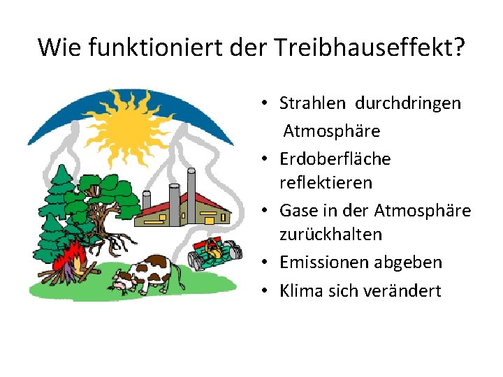 Wie funktioniert der Treibhauseffekt? • Strahlen durchdringen Atmosphäre • Erdoberfläche reflektieren • Gase in