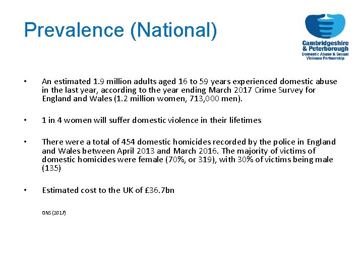 Prevalence (National) • An estimated 1. 9 million adults aged 16 to 59 years