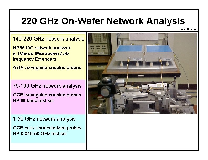 220 GHz On-Wafer Network Analysis Miguel Urteaga 140 -220 GHz network analysis HP 8510