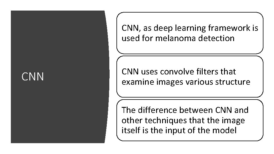 CNN, as deep learning framework is used for melanoma detection CNN uses convolve filters