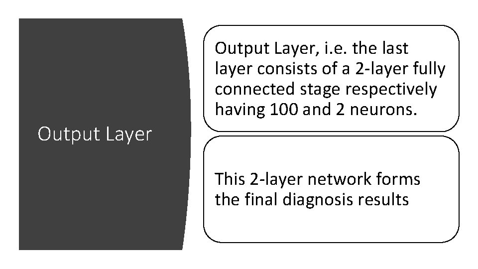 Output Layer, i. e. the last layer consists of a 2 -layer fully connected