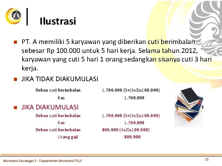 Ilustrasi n n PT. A memiliki 5 karyawan yang diberikan cuti berimbalan sebesar Rp