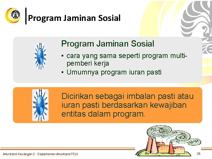 Program Jaminan Sosial • cara yang sama seperti program multipemberi kerja • Umumnya program