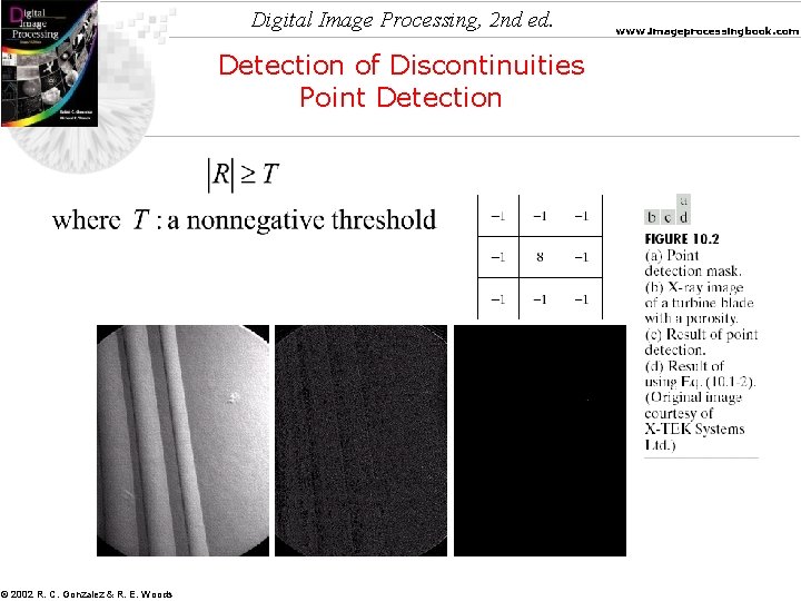 Digital Image Processing, 2 nd ed. Detection of Discontinuities Point Detection © 2002 R.
