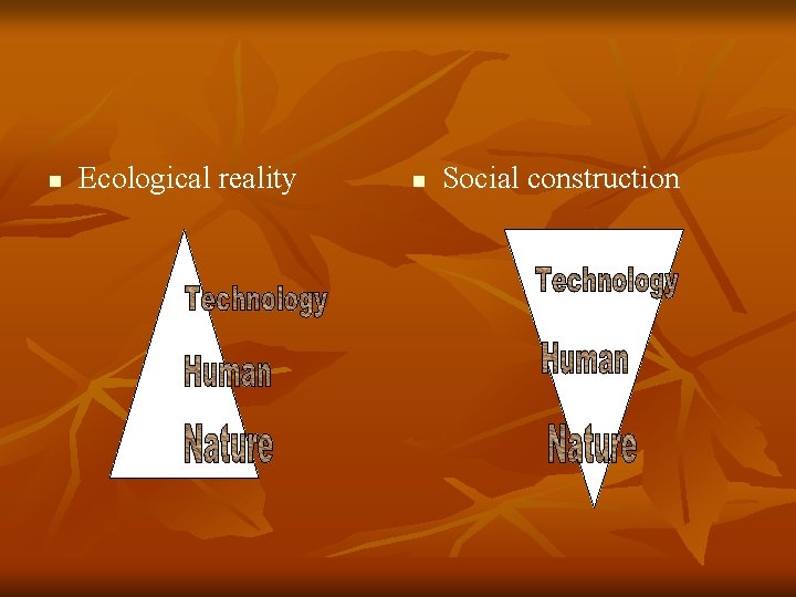 n Ecological reality n Social construction 