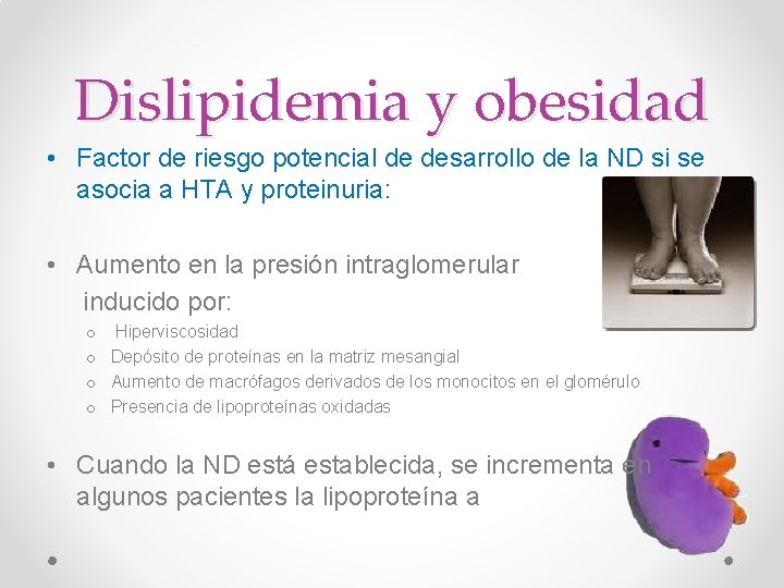 Dislipidemia y obesidad • Factor de riesgo potencial de desarrollo de la ND si