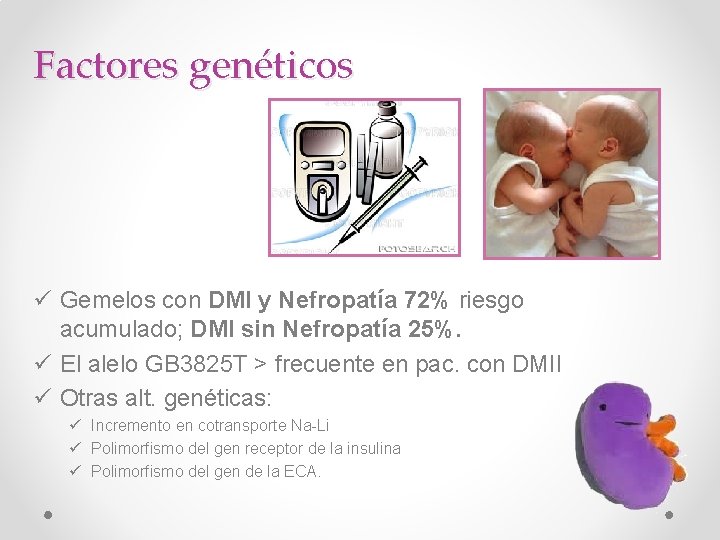 Factores genéticos ü Gemelos con DMI y Nefropatía 72% riesgo acumulado; DMI sin Nefropatía