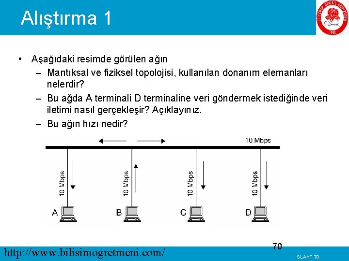 Alıştırma 1 • Aşağıdaki resimde görülen ağın – Mantıksal ve fiziksel topolojisi, kullanılan donanım