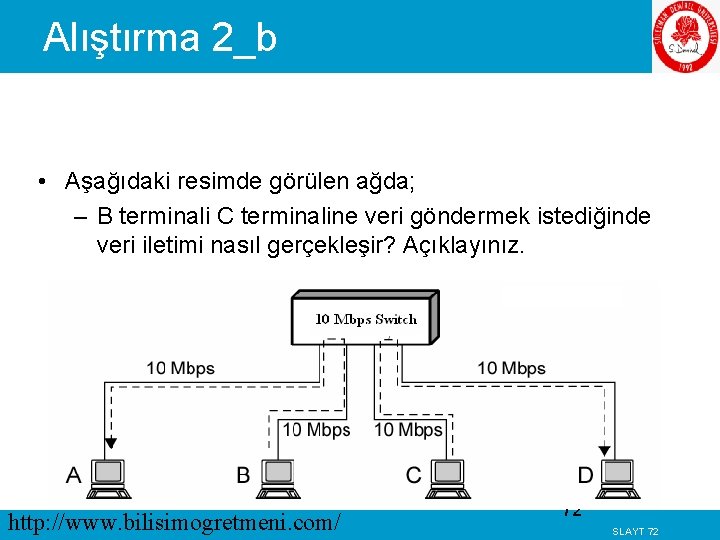 Alıştırma 2_b • Aşağıdaki resimde görülen ağda; – B terminali C terminaline veri göndermek