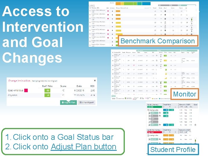 Access to Intervention and Goal Changes 1 Benchmark Comparison 1 2 1. Click onto Access to Intervention and Goal Changes 1 Benchmark Comparison 1 2 1. Click onto
