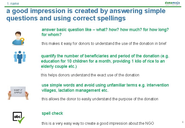 1. name a good impression is created by answering simple questions and using correct