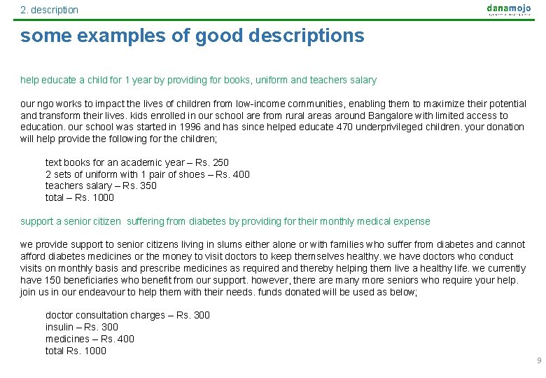2. description some examples of good descriptions help educate a child for 1 year