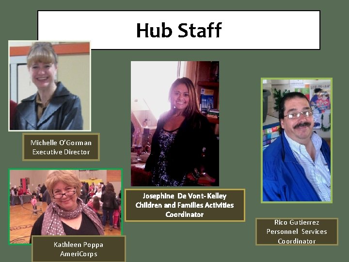 Hub Staff Michelle O’Gorman Executive Director Josephine De Vont- Kelley Children and Families Activities
