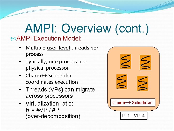 AMPI: Overview (cont. ) AMPI Execution Model: • Multiple user-level threads per process •