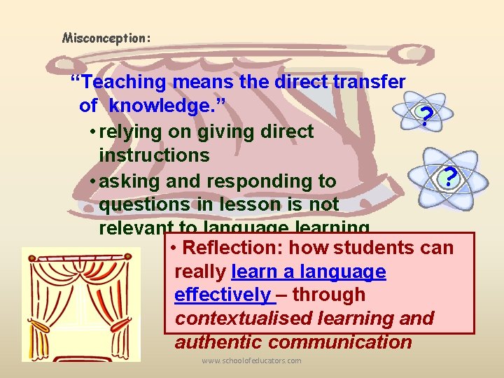 Misconception: “Teaching means the direct transfer of knowledge. ” ? • relying on giving