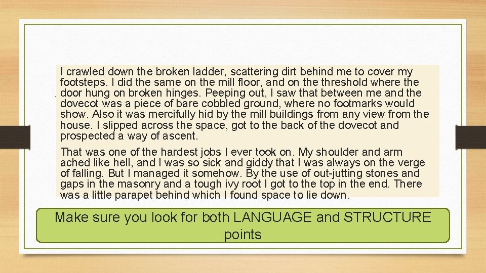 I crawled down the broken ladder, scattering dirt behind me to cover my footsteps.