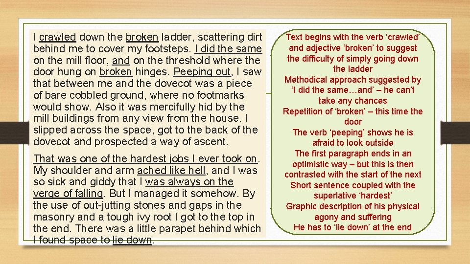 I crawled down the broken ladder, scattering dirt behind me to cover my footsteps.