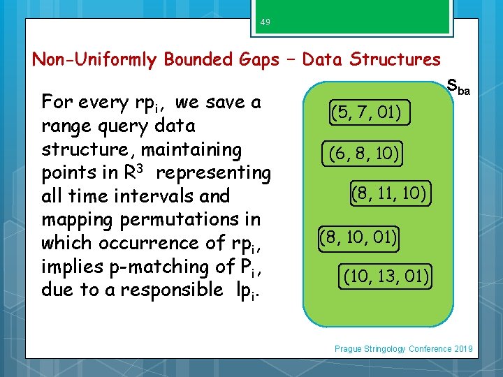 49 Non-Uniformly Bounded Gaps – Data Structures For every rpi, we save a range