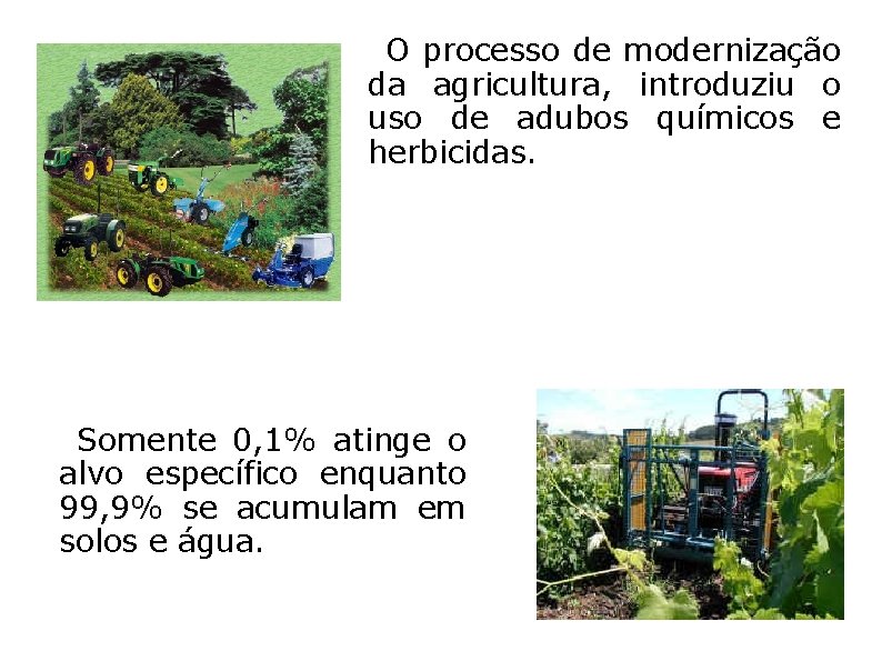  • O processo de modernização da agricultura, introduziu o uso de adubos químicos