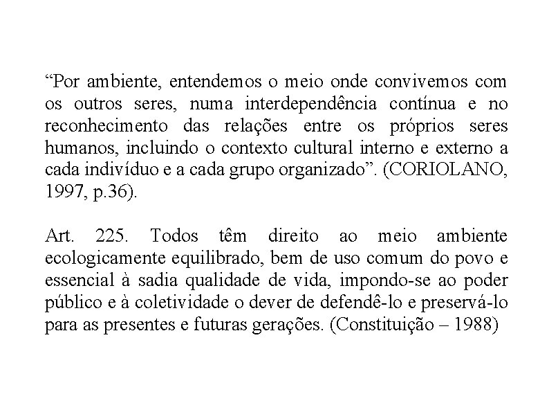 “Por ambiente, entendemos o meio onde convivemos com os outros seres, numa interdependência contínua