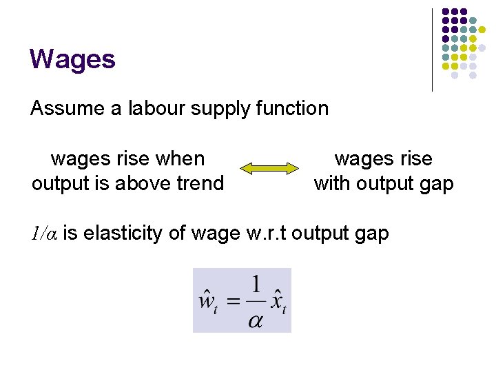 Wages Assume a labour supply function wages rise when output is above trend wages