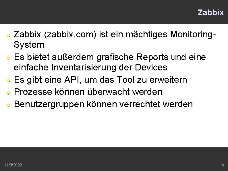 Zabbix (zabbix. com) ist ein mächtiges Monitoring. System Es bietet außerdem grafische Reports und