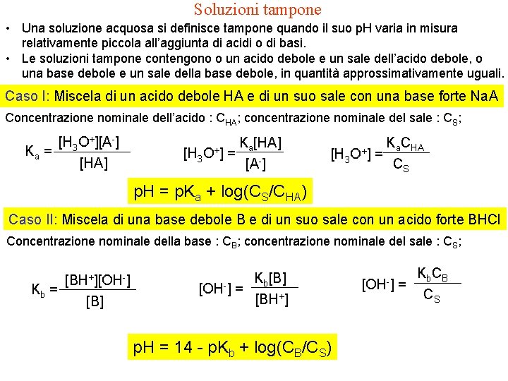 Soluzioni tampone • Una soluzione acquosa si definisce tampone quando il suo p. H