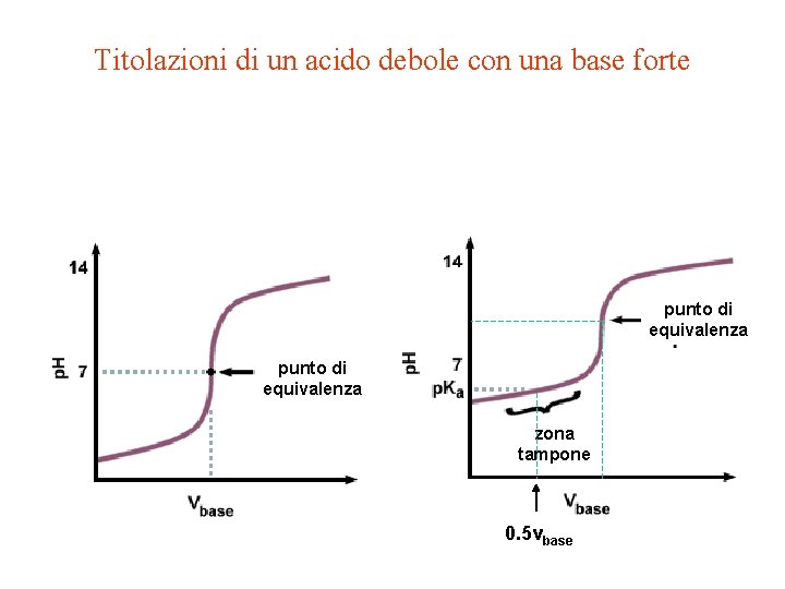 Titolazioni di un acido debole con una base forte punto di equivalenza zona tampone