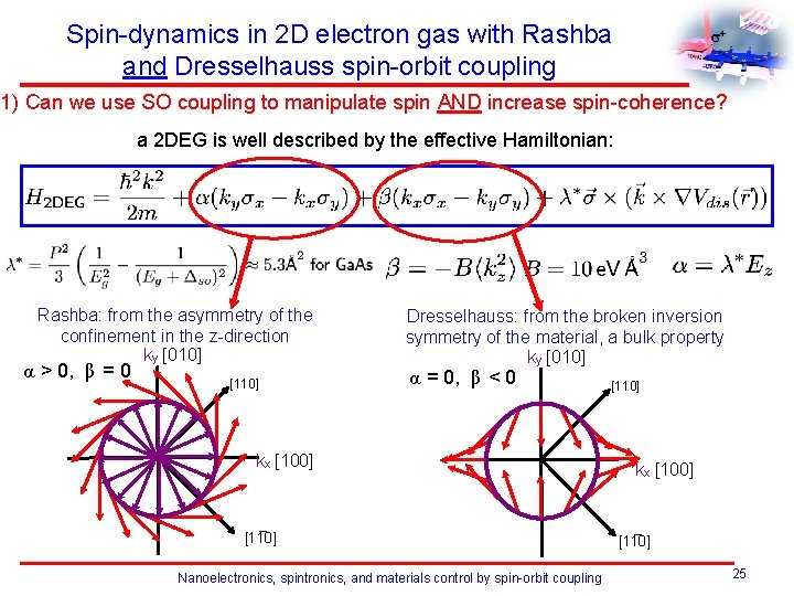 Spin-dynamics in 2 D electron gas with Rashba and Dresselhauss spin-orbit coupling 1) Can