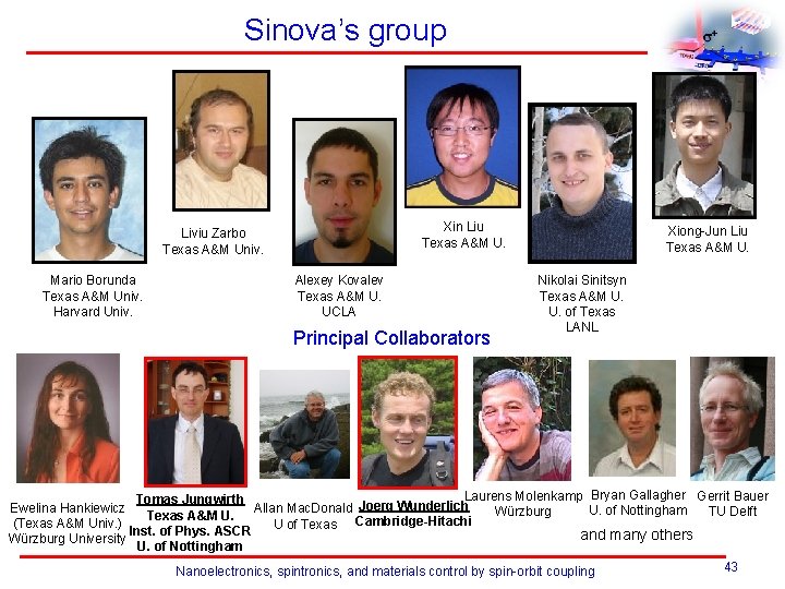 Sinova’s group Xin Liu Texas A&M U. Liviu Zarbo Texas A&M Univ. Mario Borunda