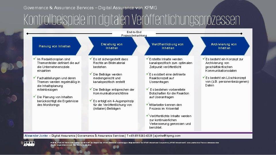 Governance & Assurance Services – Digital Assurance von KPMG Kontrollbeispiele im digitalen Veröffentlichungsprozessen End-to-End