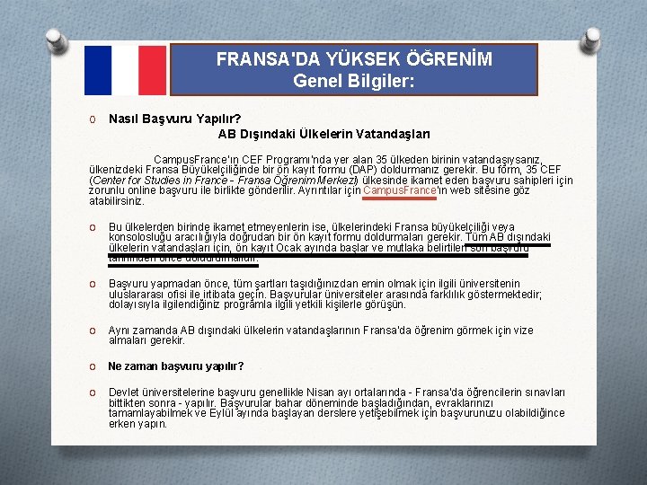 FRANSA'DA YÜKSEK ÖĞRENİM Genel Bilgiler: O Nasıl Başvuru Yapılır? AB Dışındaki Ülkelerin Vatandaşları Campus.