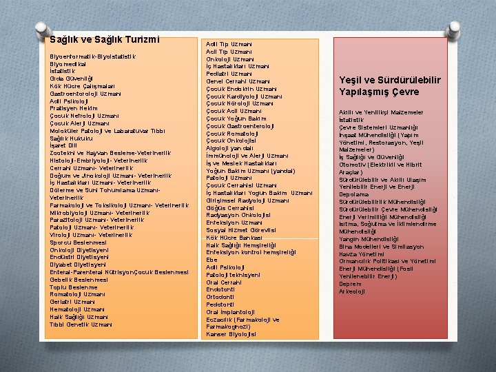 Sağlık ve Sağlık Turizmi Biyoenformatik-Biyoistatistik Biyomedikal İstatistik Gıda Güvenliği Kök Hücre Çalışmaları Gastroentoroloji Uzmanı