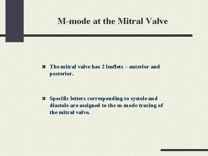 M-mode at the Mitral Valve The mitral valve has 2 leaflets – anterior and